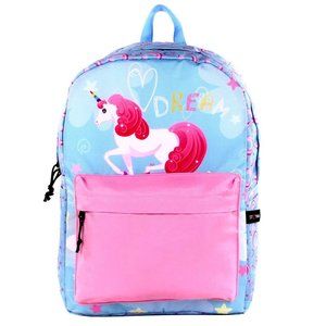 16" Backpack With Unicorn Design 16" High Blue & Pink Front Zipped Pocket